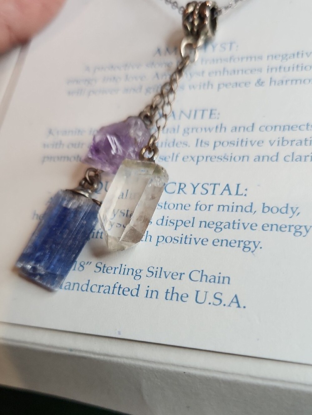 18" Sterling Silver Chain with Quartz, Amethyst, and Kyanite Pendants - Picture 3 of 5